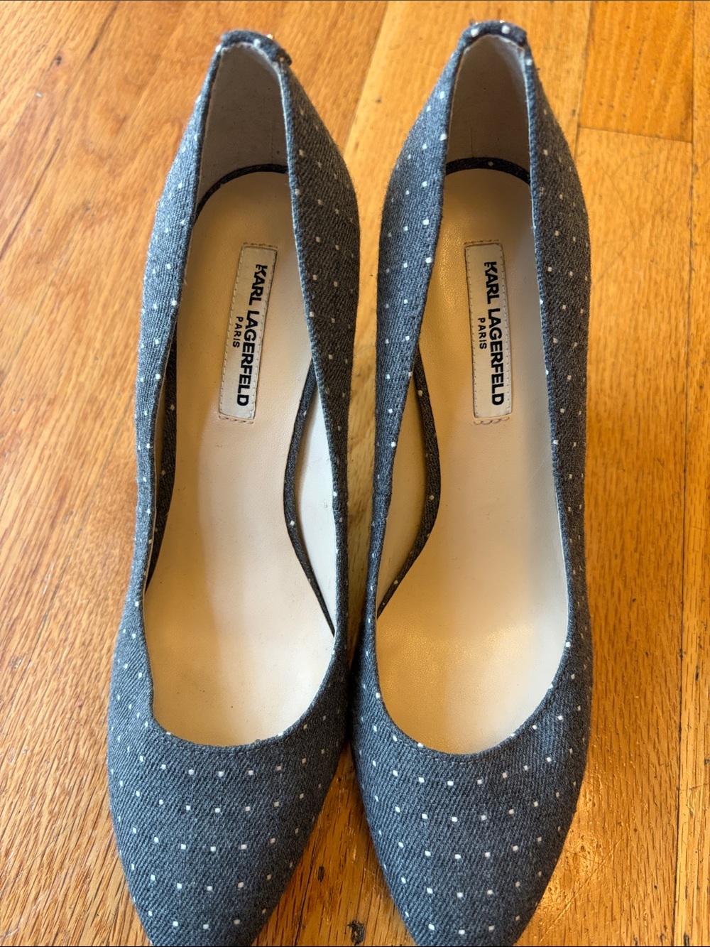 Karl Lagerfeld Charcoal Gray Polka Dot Pointed-Toe Pumps